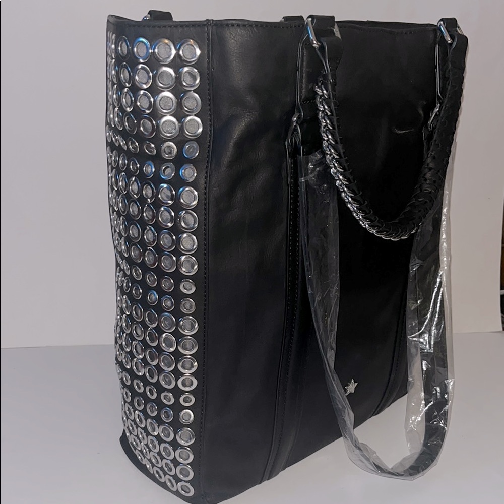 Ash black leather Grommet tote bag